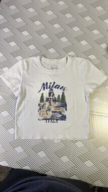 PS/LA Milan Italy Graphic Cropped T-Shirt White Short Sleeve Womens